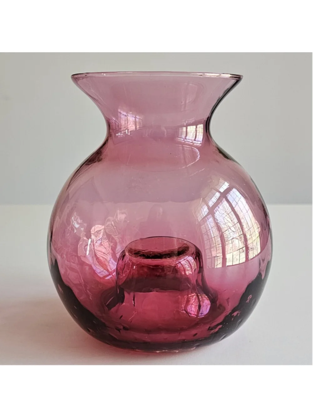 Vintage Pilgrim Glass Cranberry Optic Rose Bowl Vase - 5.5